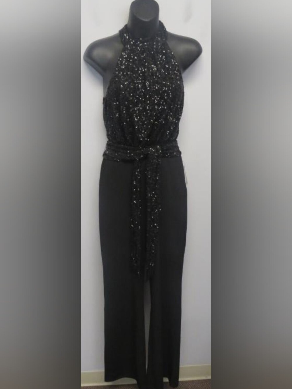 Express Black Sequin Waist-Tie Jumpsuit Size S MSRP $118